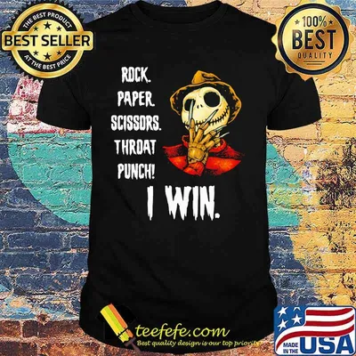 Halloween freddy krueger jack skellington rock paper scissors throat punch i win shirt
