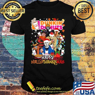 Halloween horror characters dunkin donuts happy hallothanksmas halloween thanksgiving christmas shirt