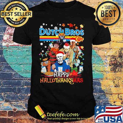 Halloween horror characters dutch bros happy hallothanksmas halloween thanksgiving christmas shirt