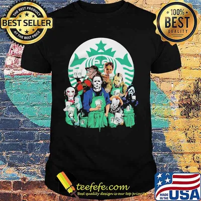 halloween horror characters starbuck coffee logo shirt