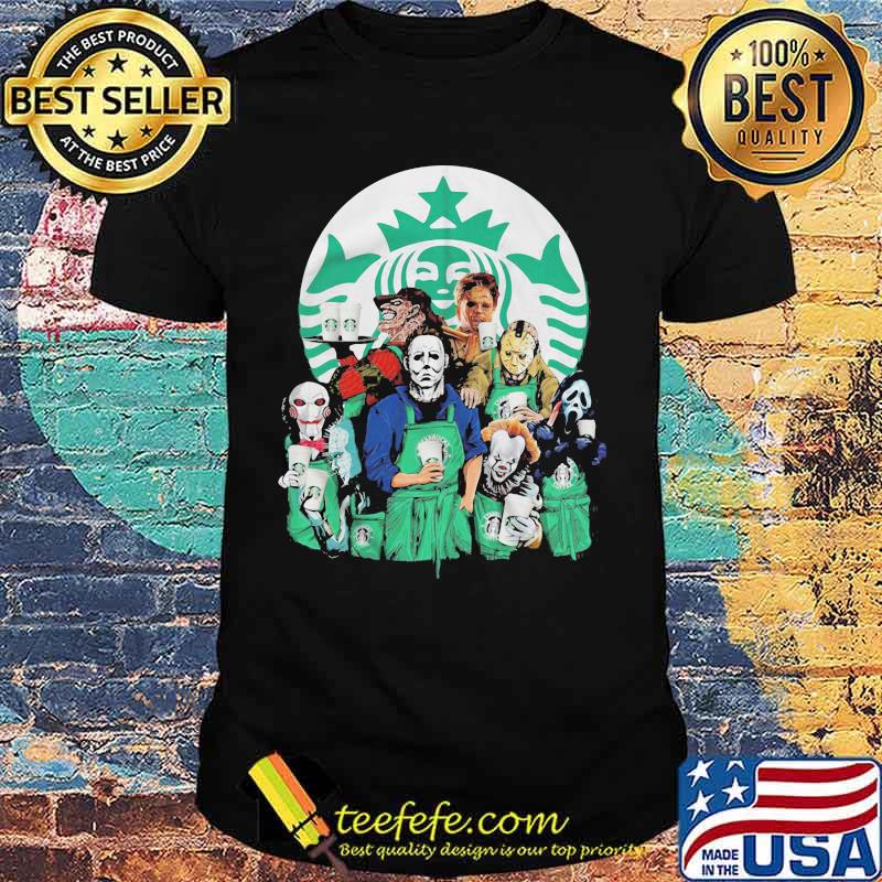 halloween horror characters starbuck coffee logo shirt