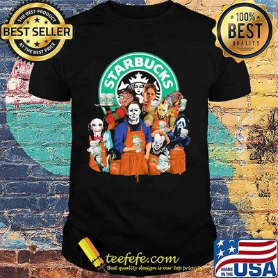 Halloween horror characters starbucks coffee shirt