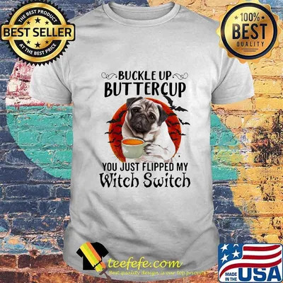 Halloween pug drink coffee buckle up buttercup you just flipped my witch switch sunset shirt