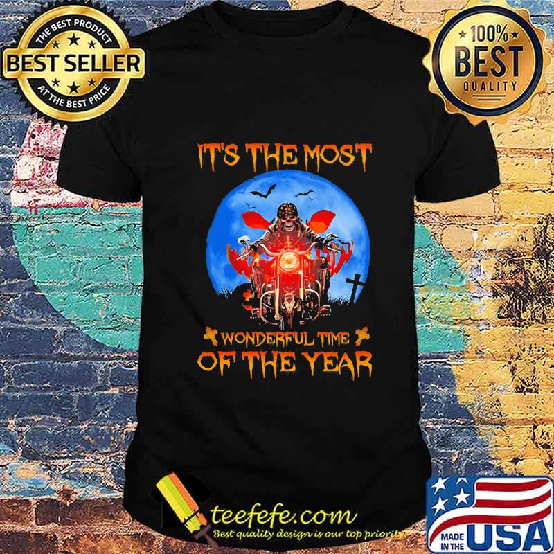 Halloween skeleton riding motorcycle it's the most wonderful time of the year shirt