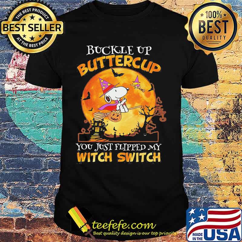 Halloween snoopy buckle up buttercup you just flipped my witch switch moon shirt