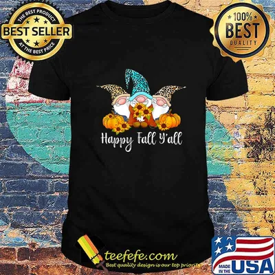 Happy Fall Y'all Gnome Leopard Pumpkin Funny Autumn Gnomes T-Shirt
