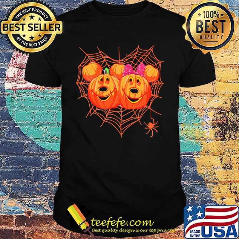 Happy halloween mickey and minnie mouse pumpkins heart spiderweb shirt