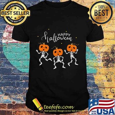Happy Halloween Shirt Funny Dancing Skeletons Pumpkin Face T-Shirt