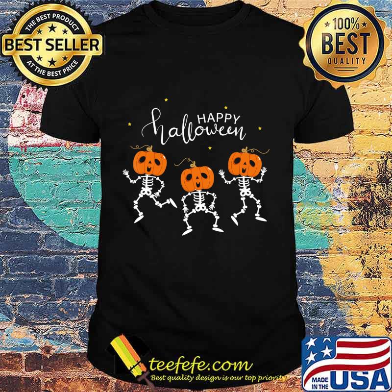 Happy Halloween Shirt Funny Dancing Skeletons Pumpkin Face T-Shirt