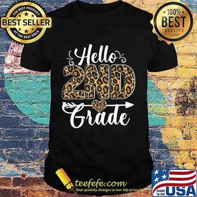 Hello 2nd Grade Leopard Print Second Grade Teacher Gift Kids T-Shirt