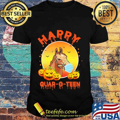 Horse Face Mask Pumpkin Happy Quarto Teen Halloween T-Shirt