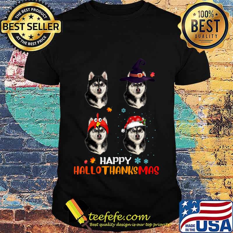 Husky Halloween And Merry Christmas Happy Hallothanksmas T-Shirt