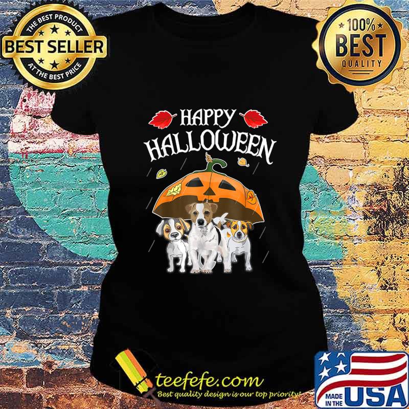 Jack Russell Terriers In Scary Umbrella Rain Night Halloween T-Shirt Ladies tee Jack Russell Terriers In Scary Umbrella Rain Night Halloween T-Shirt Ladies tee