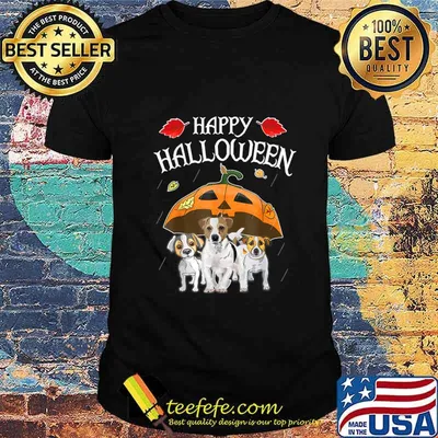 Jack Russell Terriers In Scary Umbrella Rain Night Halloween T-Shirt