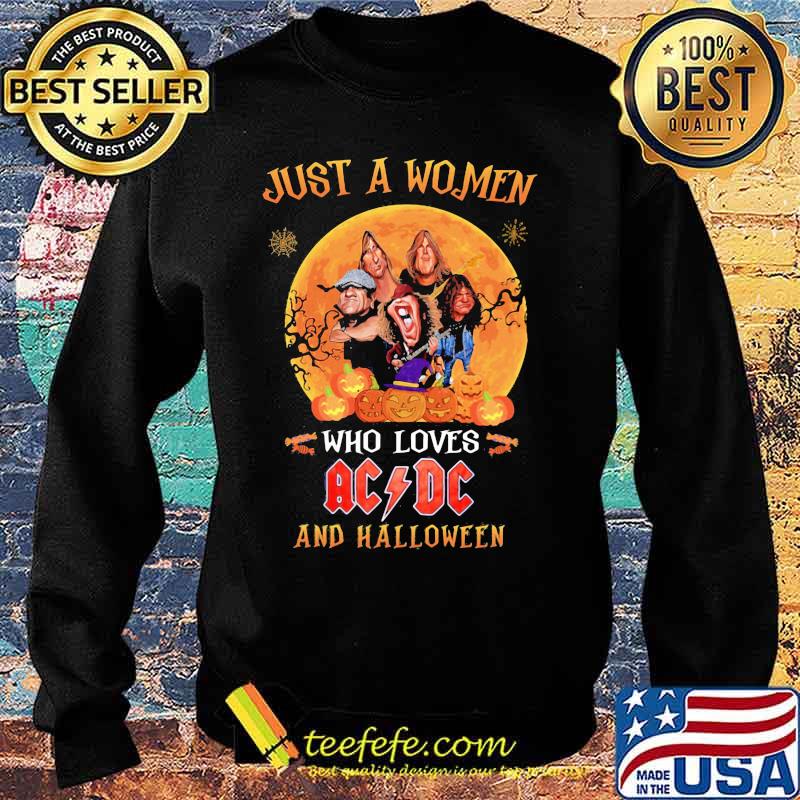Just a woman who loves acdc and halloween pumpkins s Sweater Just a woman who loves acdc and halloween pumpkins s Sweater
