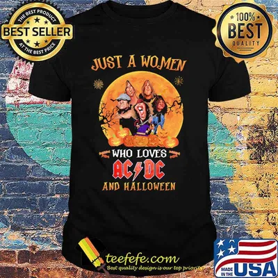 Just a woman who loves acdc and halloween pumpkins shirt