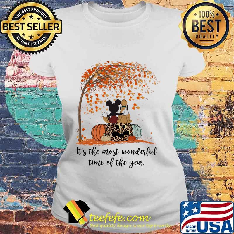Mickey mouse and pluto it's the most wonderful time of the year leaves tree pumpkins leopard s Laides tee Mickey mouse and pluto it's the most wonderful time of the year leaves tree pumpkins leopard s Laides tee
