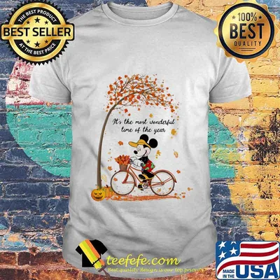 Mickey mouse riding bicycle it's the most wonderful time of the year leaves tree shirt
