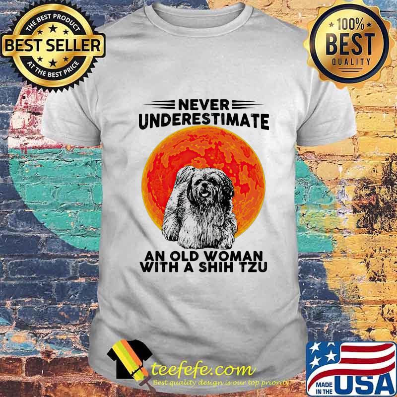 Never Underestimate An Old Woman With A Shih Tzu Dog Moon Halloween Shirt Never Underestimate An Old Woman With A Shih Tzu Dog Moon Halloween Shirt