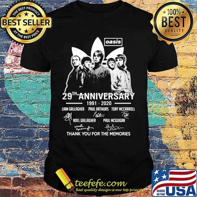 Oasis 29th anniversary 1991 2020 thank for the memories signatures shirt