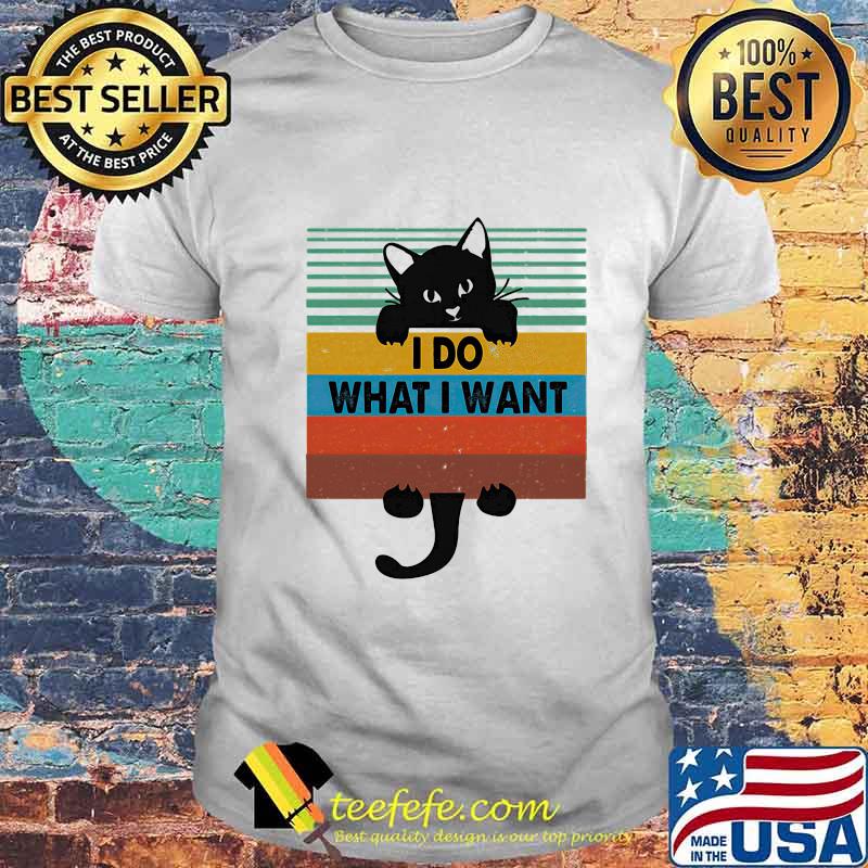 Official I Do What I Want Black Cat Vintage Retro Shirt
