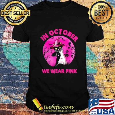 Official In October We Wear Pink Cat Moonlight Halloween Shirt