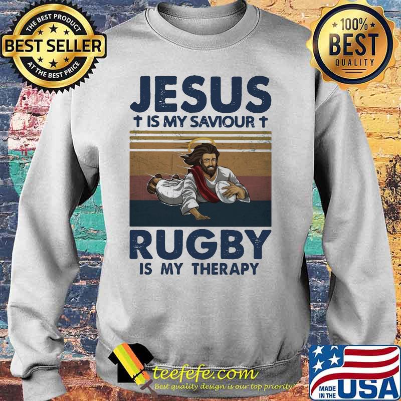 Official Jesus is my saviour rugby is my therapy vintage retro s Sweater Official Jesus is my saviour rugby is my therapy vintage retro s Sweater
