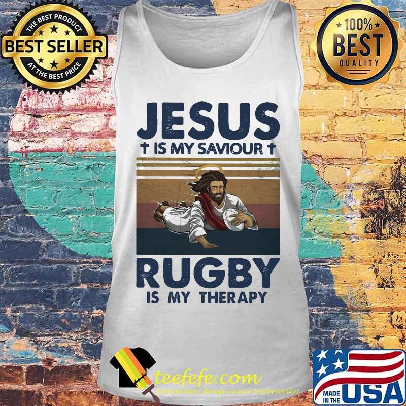Official Jesus is my saviour rugby is my therapy vintage retro s Tank top Official Jesus is my saviour rugby is my therapy vintage retro s Tank top