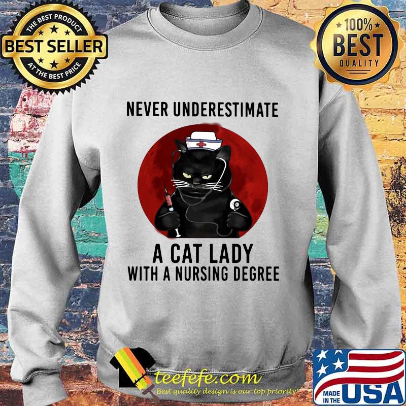 Official Never Underestimate A Cat Lady With A Nursing Degree Blood Moon Shirt Sweater Official Never Underestimate A Cat Lady With A Nursing Degree Blood Moon Shirt Sweater
