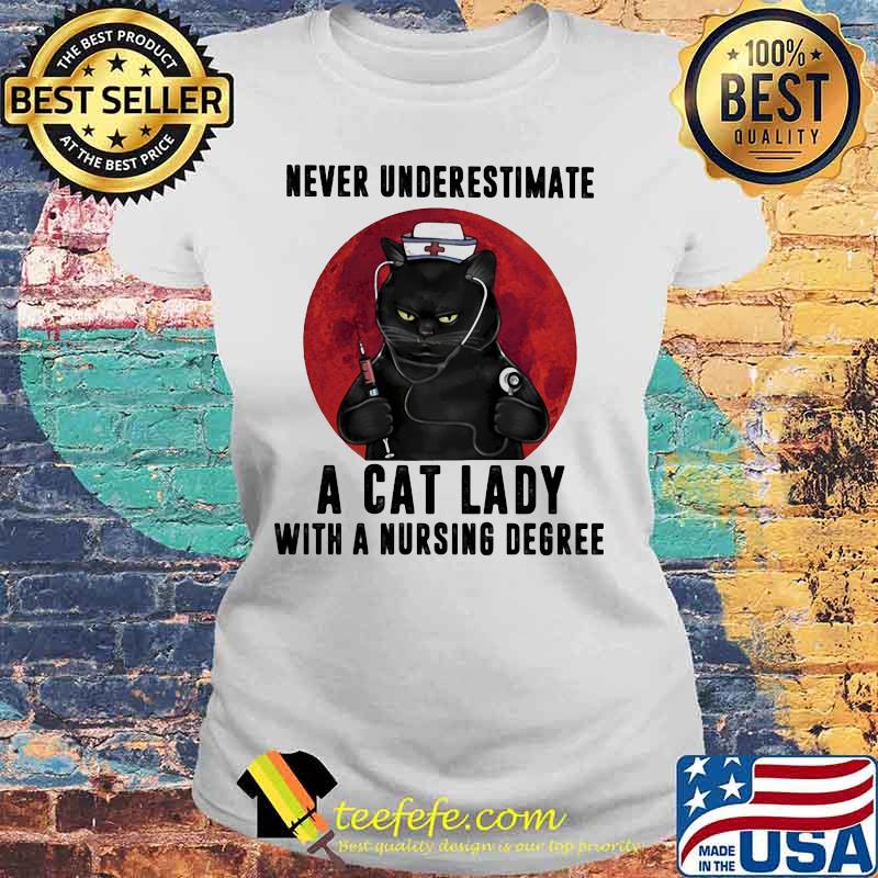 Official Never underestimate a cat lady with a nursing degree sunset s Laides tee Official Never underestimate a cat lady with a nursing degree sunset s Laides tee