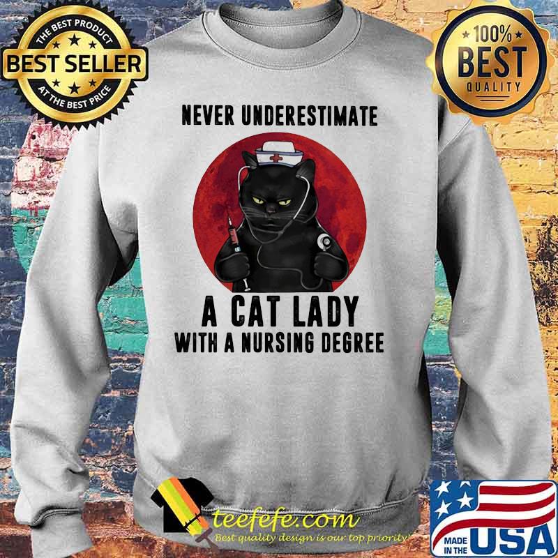 Official Never underestimate a cat lady with a nursing degree sunset s Sweater Official Never underestimate a cat lady with a nursing degree sunset s Sweater