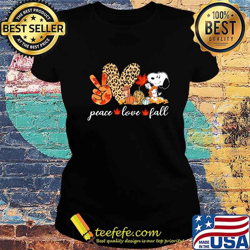 Peace love fall snoopy leopard s Ladies tee Peace love fall snoopy leopard s Ladies tee