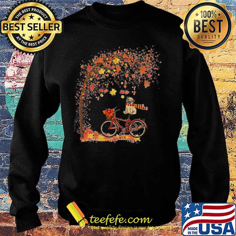 Pug riding bicycle leaves tree s Sweater Pug riding bicycle leaves tree s Sweater