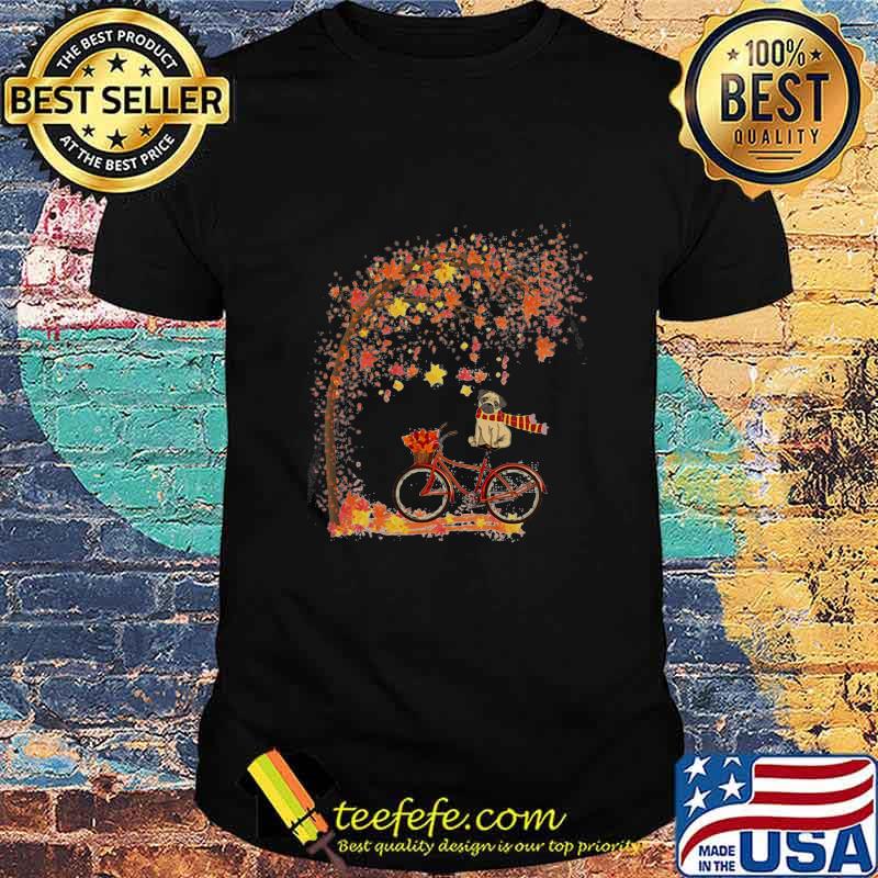 Pug riding bicycle leaves tree shirt Pug riding bicycle leaves tree shirt