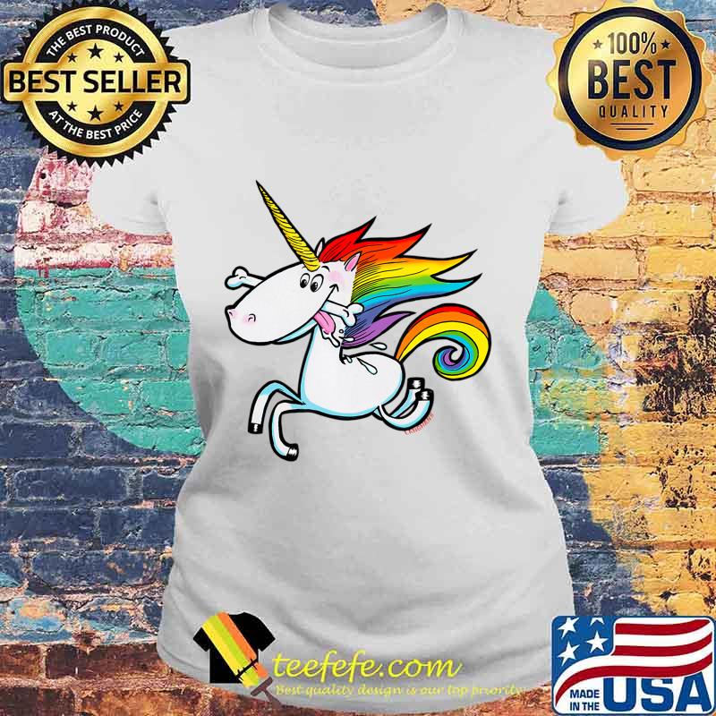 Rainbow Unicorn with Dog Bone T-Shirt Laides tee Rainbow Unicorn with Dog Bone T-Shirt Laides tee