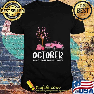 Ribbon Tree Truck October Breast Cancer Awareness Month Gift T-Shirt