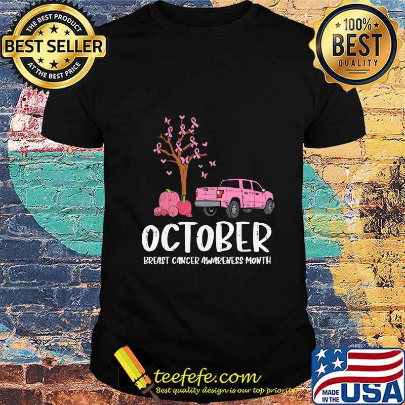 Ribbon Tree Truck October Breast Cancer Awareness Month Gift T-Shirt