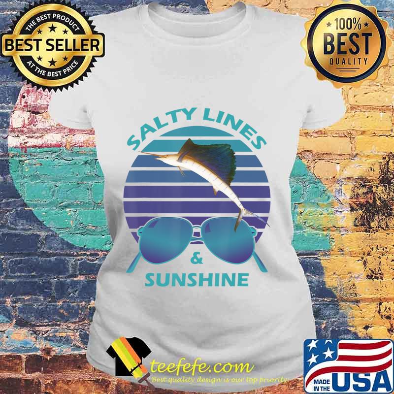 Salty Lines & Sunshine Retro Sunset with Marlin T-Shirt Laides tee Salty Lines & Sunshine Retro Sunset with Marlin T-Shirt Laides tee