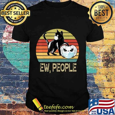 Scary Black Cat Pumpkin wearing Face Mask Halloween Costume T-Shirt