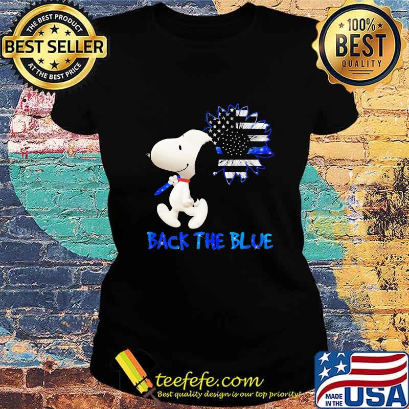 Snoopy holding sunflower back the blue american flag s Ladies tee Snoopy holding sunflower back the blue american flag s Ladies tee