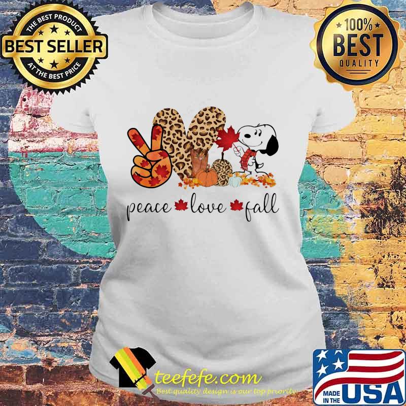 Snoopy peace love fall leopard s Laides tee Snoopy peace love fall leopard s Laides tee