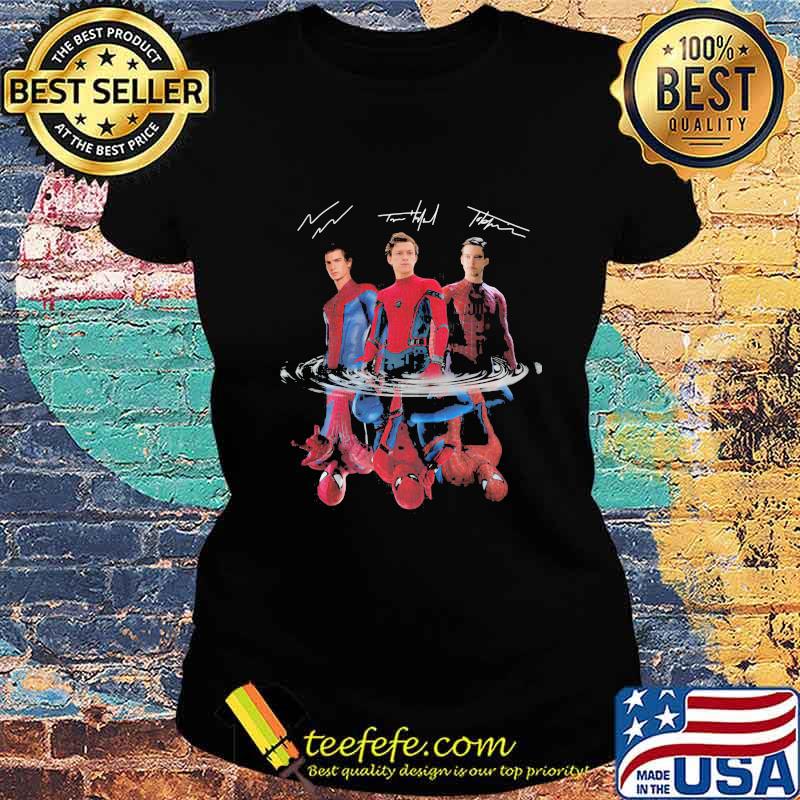 Spider man characters water mirror reflection signatures s Ladies tee Spider man characters water mirror reflection signatures s Ladies tee
