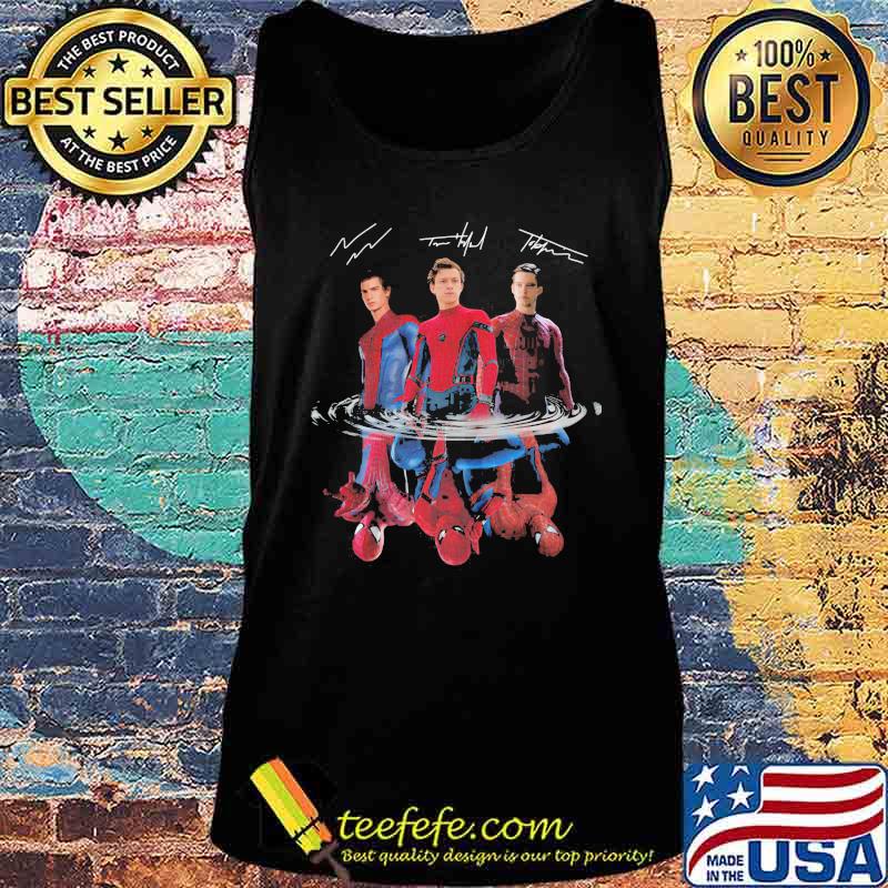 Spider man characters water mirror reflection signatures s Tank top Spider man characters water mirror reflection signatures s Tank top