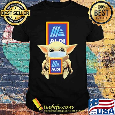 Star wars baby yoda mask hug aldi logo shirt