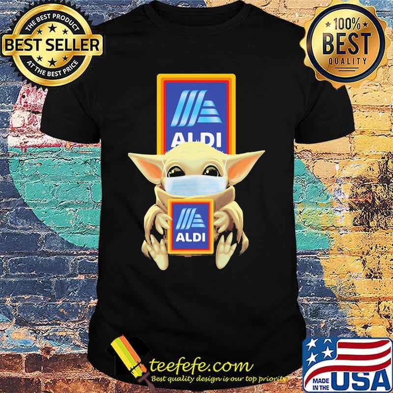 Star wars baby yoda mask hug aldi logo shirt