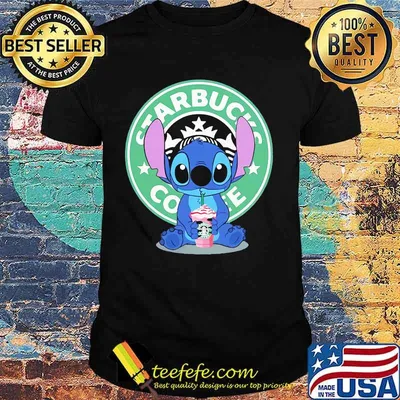 Stitch drinking starbucks coffee logo shirt