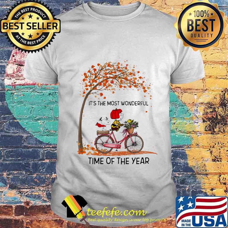 The peanuts riding bicycle bus it's the most wonderful time of the year leaves tree shirt The peanuts riding bicycle bus it's the most wonderful time of the year leaves tree shirt