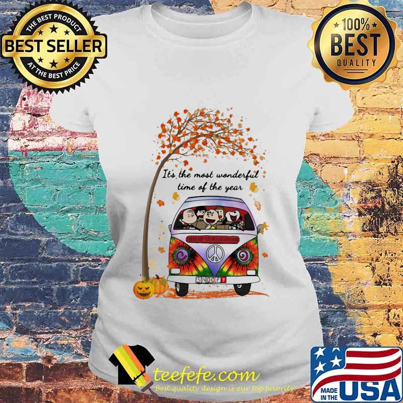The peanuts riding peace bus it's the most wonderful time of the year leaves tree s Laides tee The peanuts riding peace bus it's the most wonderful time of the year leaves tree s Laides tee