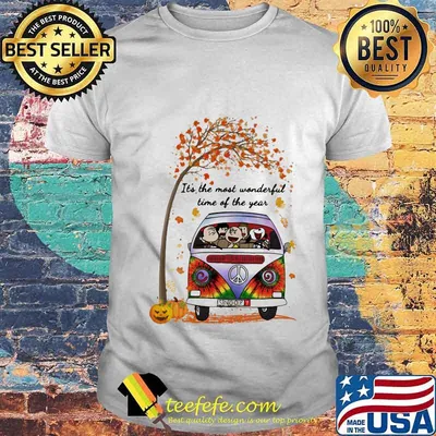 The peanuts riding peace bus it's the most wonderful time of the year leaves tree shirt