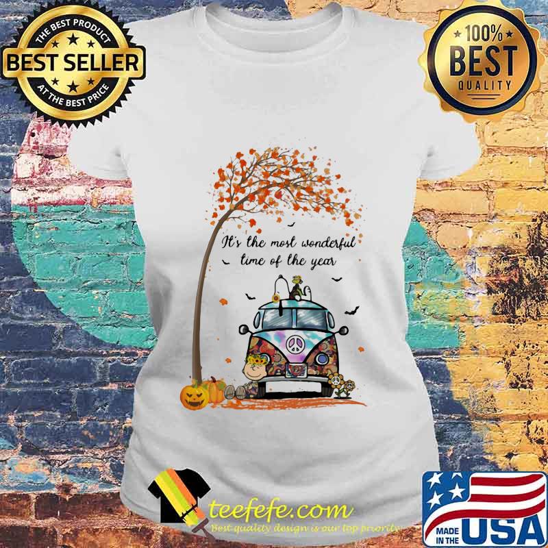 The peanuts riding peace bus sunflower bus it's the most wonderful time of the year leaves tree s Laides tee The peanuts riding peace bus sunflower bus it's the most wonderful time of the year leaves tree s Laides tee